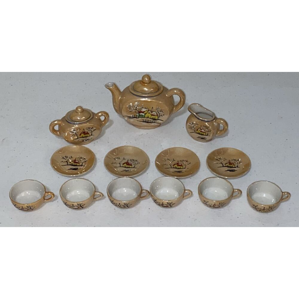 VTG Miniature Tea Set Teapot Sugar‎ Creamer Cup Saucer Made In Occupied Japan